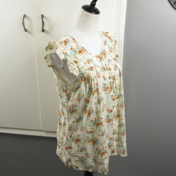 Forever 21 Cream/Orange Floral Button Front Sleeveless Blouse Size Medium - Picture 4 of 6